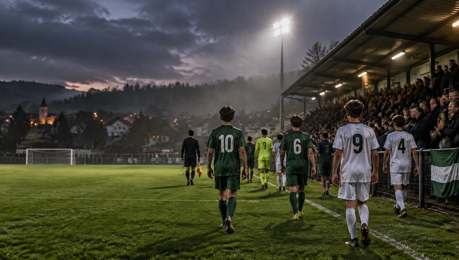 Jugadores de fútbol base entrando al campo